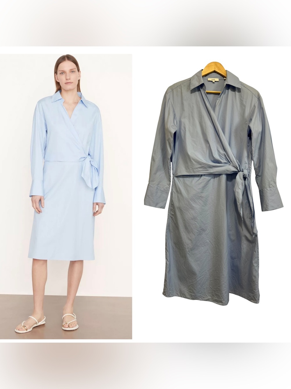 VINCE Light Blue Long Sleeve Wrap Shirt Dress Size 4